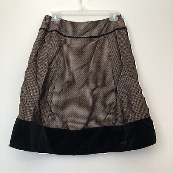 ANN TAYLOR Gold Tan ish Black Jacquard SILK Blend Velvet Velour A-Line Skirt 4 - Picture 6 of 6